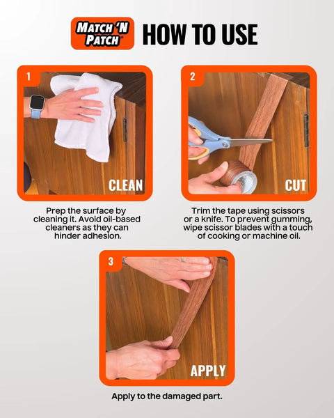 Wood Grain Repair Tape Wheat Maple 2.25 In X 15 Ft Realistic Wood Finish Duct Tape application steps for surfaces