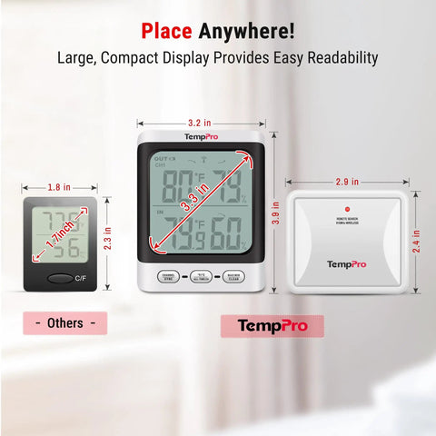 Wireless Indoor Outdoor Thermometer With 500 Ft Range, Cold-Resistant Sensor, Waterproof Outdoor Monitor For Patio Or Garage, 3.3 Inch LCD Backlit Display, Tracks Temperature And Humidity