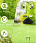 Six Hook Outdoor Bird Feeding Station Kit With 94 Inch Heavy Duty Pole Four Feeders Wide 19 Inch Metal Squirrel Baffle