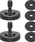 Two Pack Thumb Screw Quick Release Adapter With Four Rubber Washers, 1/4 inch male to female thread, shown with washers.