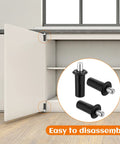 8 Piece Spring Hinge Pins For Cabinet Doors Damper Replacement Pins Spring Loaded Iron Cabinet Pins For Furniture Fittings And Shutters Ideal For Home Office And DIY Workshop Repairs, showing black pins next to an open cabinet door.