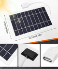 Dope Solar Charger Kit For Phones And Cameras, Portable Solar Panel For Outdoor Travel, dimensions and USB detail