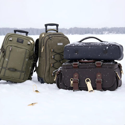 Luggage with Two Pack Gold Zipper Pull Replacement Sliders for quick repairs in snow