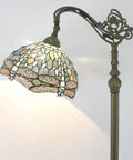 Showpiece Tiffany Style Reading Floor Lamp With Sea Blue Stained Glass And Crystal Bead Dragonfly Shade 64 Inch Tall Antique Bronze Base