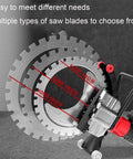 Badass 8900W Concrete Cutter Saw Smooth Wall Slicing Machine With Smart Water Pump showing various saw blade sizes.