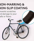 Zoom in on non-marring and non-slip coating of 4 Pack Garage Ceiling Bike Hooks Heavy Duty 100 Lbs Capacity Galvanized Steel with bicycle.