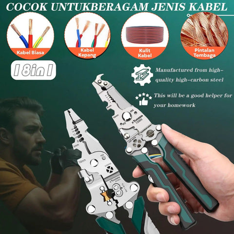 All In One Wire Stripper And Crimping Tool Set, 2 Pack Foldable Pliers For 10 24 AWG Wires, showcasing high-carbon steel build