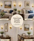 Two Pack Crystal Rechargeable Wireless Wall Sconces Featuring Brushed Gold Finish With Adjustable Dimming Remote And Multi Hue Settings Built For Super Quick Mounting And Zero Wiring Hassles Ever in living room, bedroom, hallway, and dining room settings.