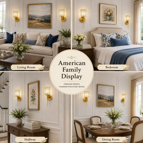 Two Pack Crystal Rechargeable Wireless Wall Sconces Featuring Brushed Gold Finish With Adjustable Dimming Remote And Multi Hue Settings Built For Super Quick Mounting And Zero Wiring Hassles Ever in living room, bedroom, hallway, and dining room settings.