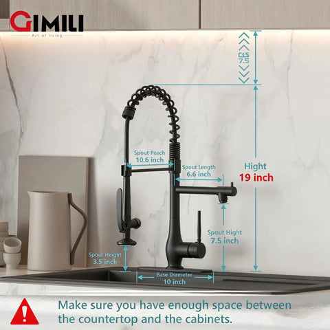Slick Matte Black Kitchen Faucet With Pull Down Sprayer Dual Nozzles And Single-Handle High-Pressure Spray, 19-inch height