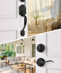 Matte Black Front Door Handle Set With Reversible Knob Classic Single Cylinder Front Door Lock Durable Front Door Hardware