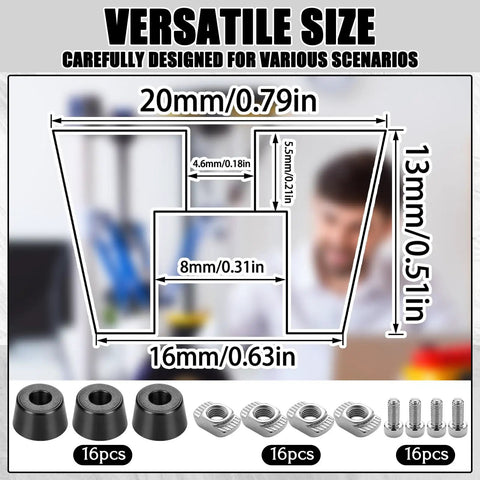 Anti Vibration Rubber Feet Set for 2020 Aluminum Extrusion Profile 16 Damper Pads with M4 T Nuts and Screws Fits 3D Printers Adds Stable Shock Absorption and Floor Protection for Smooth Quiet Printing, 20x13mm