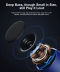 Exploded view of Tiny But Mighty Bluetooth Speaker interior components showcasing deep bass driver and sound technology.