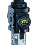 P39124-600-VS Heavy Duty Air Filter Regulator Piggyback 1/4 Inch NPT 150 Psi Max Inlet with gauge and manual drain
