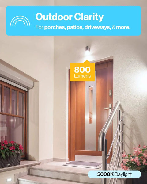10 Pack No Fuss Dusk To Dawn A19 LED Outdoor Light Bulbs, Photocell Auto On Off Sensor, 800 Lumens, 9W, 60W Equivalent, 5000K Daylight, IP65 UL Listed For Easy Exterior Lighting illuminating entrance