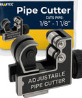 Tube Cutter For Copper, Steel, Stainless Steel, Aluminum, Plastic And Brass Tubing, Adjustable Cutter Fits One Eighth To One And One Eighth Inch, Compact Rigid Tubing Cutter For Tight Spaces, Your Handy Plumber And Electrician Tool