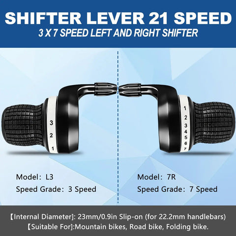 21 Speed Bike Shifter Lever Set for Mountain Bikes 3x7 Speed Left and Right Shifters with Non Slip Rubber Handle Grips