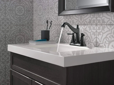 Mylan 1.2 GPM Deck Mount Centerset Bathroom Faucet With Pop Up Drain Assembly And Worry Free Drain Catch Matte Black Finish