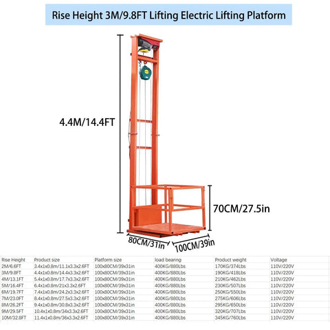 Heavy Duty Electric Freight Workhorse Featuring Quiet Hydraulic Wall Mounted Vertical Hoist, 16 Foot Travel Height, 2200 Lb Capacity lifting platform with 4.4M height.
