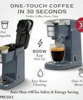 One Touch Single Cup Coffee Brewer With Quick Brew, 12 Oz Grey Coffee Maker, brewing coffee using K Cups and ground coffee