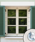 Window with shutters showing All In One Hurricane Anchor Kit 40 Set Quarter Inch 20 Thread For Window Board Panel and clear insert of installed anchor