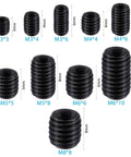 Must Have 200 Piece Internal Hex Drive Cup Point Grub Screw Set In Metric M3 To M8 With 10 Sizes shown with dimensions
