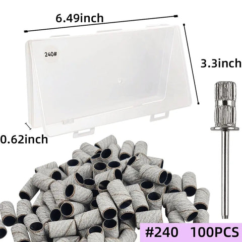 100 Pcs 240 Grit White Sanding Bands For Nail Drill Bit 0.31 In Diameter with case and mandrel included