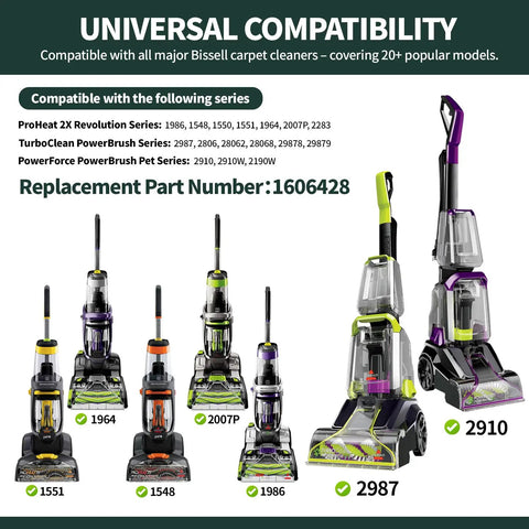 Universal compatibility graphic with PowerForce TurboClean vacuums 2910, 2987, and more, fits replacement part 1606428.