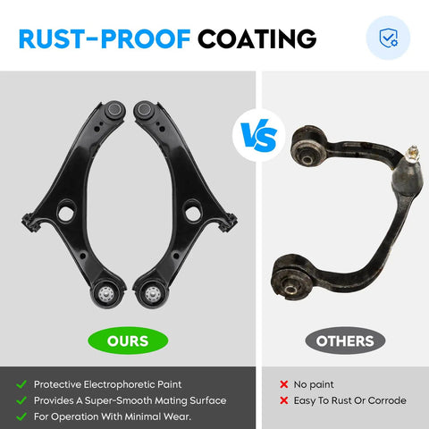 Dodge Grand Caravan Chrysler Town And Country Volkswagen Routan Front Suspension Kit With 8-Piece Front Lower Control Arm Set, Sway Bar And Outer Tie Rod End Links, Fits 2008-2018 Grand Caravan, 2008-2016 Town And Country, 2009-2010 Routan rust-proof coating comparison