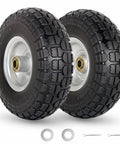 Flat Free 10 Inch Tire And Wheel 4.10/3.50-4 For Hand Trucks Garden Carts Wagons And Dollies, 2-pack with washers