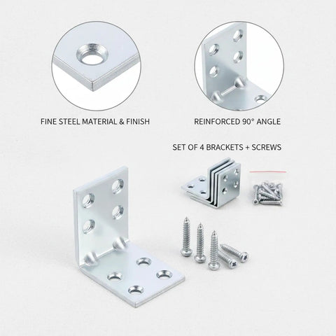 Steel L Bracket Set For Tackling Wobbly Furniture With 90 Degree Corner Braces For Shelves And Cabinets Includes Screws Set Of Four