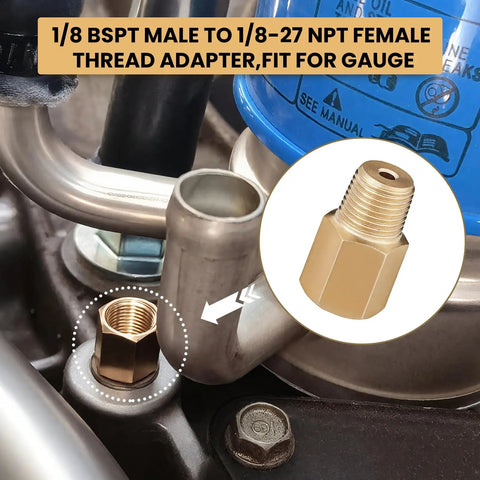 1/8 BSPT Male To 1/8-27 NPT Female Brass Thread Adapter For Pressure Gauge Sensor 2 Pack High Temperature Resistant Installed