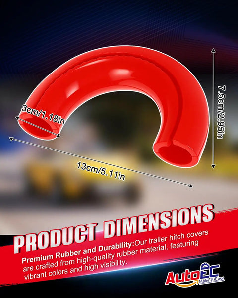 Red Tow Hook Covers for Ford F150 2004 Through 2025, Toyota Tundra 2017 Through 2021, and Ford Bronco 2021 Through 2024 dimensions