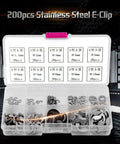 200 Pieces Stainless Steel E Clips And E Rings Set With Plastic Box Heavy Duty Retaining Ring Assortment M1.5 To M10