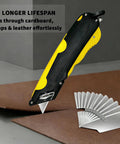 80 Pack Box Cutter Blades Replacement For Easy Cut 1000 And Easy Cut Series Safety Cutters High Compatibility Heavy Duty Blades For Quick Swaps And Long Lasting Sharpness In Workshops And Warehouses. Cutter blade set for Easy-Cut safety knife, steel, shown cutting cardboard.