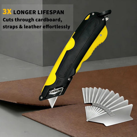 80 Pack Box Cutter Blades Replacement For Easy Cut 1000 And Easy Cut Series Safety Cutters High Compatibility Heavy Duty Blades For Quick Swaps And Long Lasting Sharpness In Workshops And Warehouses. Cutter blade set for Easy-Cut safety knife, steel, shown cutting cardboard.