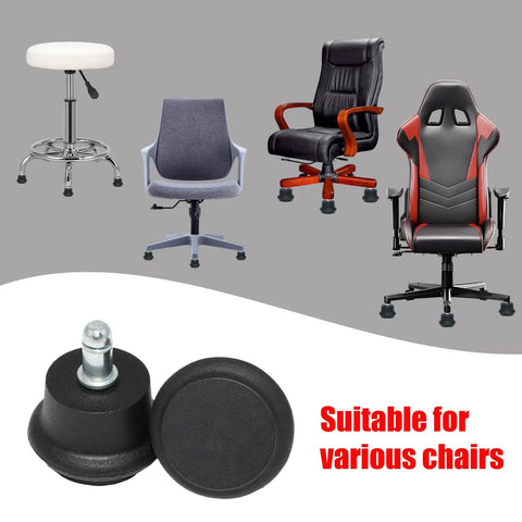 Top Tier Black Bell Glides For Office Chairs Six Pack Swivel Casters With 11mm Stem and Hella Low Friction Roll To Keep Your Rolling Throne Gliding Legit Smooth Daily, set with various office chairs.