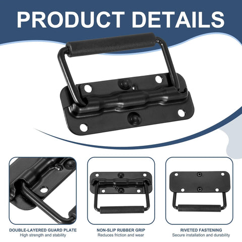 Folding Heavy Duty Toolbox Handle Set Spring Loaded With Rubber Surface For Toolbox Chest Case Crates Storage Boxes Black Two Pack