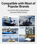 Collage of trolling motors, including Minn Kota and MotorGuide, compatible with Trolling Motor LiFePO4 Battery 12V 100Ah.