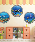 Underwater Ocean World Wall Decals Set Dope 12 Inch Round 3D Peel And Stick Vinyl Stickers With Dolphins Turtles And Fish For Bathroom Bedroom Living Room And Furniture Decor displayed on a wall