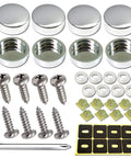 Stainless Steel License Plate Screws Kit Rust Proof Corrosion Resistant Front Or Rear Plate Fasteners With Black Caps M6 Screws And Chrome Caps Eight Piece Hardware Set
