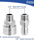 Front view of two chrome stainless-steel 3/8-inch quick-connect pressure washer adapters with male NPT thread
