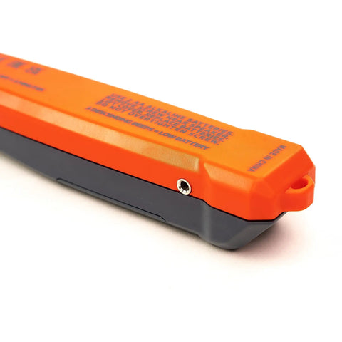 Close-up of a Pro Grade Multifilter Wire Tracer Probe With DSP Toner Flashlight Variable Gain showcasing headphone jack and design details.