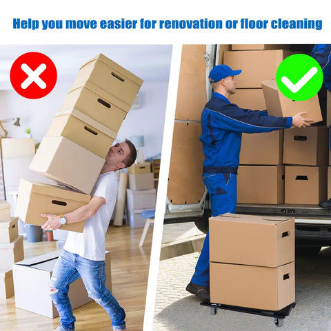 2 Pack Upgraded Connectable Furniture Dollies With Four Wheels Flat Dolly Cart 500 Lbs Capacity For Heavy Appliances Black Move Heavy Stuff Like A Boss used for easy moving of stacked boxes in two scenarios