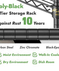 Heavy Duty Black Wire Shelving Unit With 3 Adjustable Tiers Rock Solid Construction featuring three tiers and rust protection.