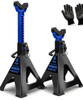 Heavy Duty 6 Ton Jack Stands With Double Pin Locking And Rubber Tops Large Foot Base 15 To 23 Inch Adjustable Height Ideal For Cars Trucks Buses RVs SUVs MPVs Pickups ATVs UTVs Blue 1 Pair with gloves