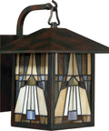 Tiffany Style Outdoor Wall Lantern With Handcrafted Orange Yellow Brown Art Glass Geometric Classic Design 1 Light 100W Incandescent Valiant Bronze Finish For Porch Patio And Exterior Lighting