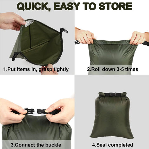 Instructions on sealing Ultralight 5 Pack Waterproof Dry Bags Set for Backpacking Hiking Camping Boating and Travel Small Stuff Sacks