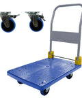 Beast Of A Heavy Duty Foldable Platform Truck With 880 Lb Capacity Anti Skid Deck Swivel Brake Wheels Steel Flatbed Utility Cart For Warehouse Office And Home Use Blue, blue steel flatbed with brake wheels