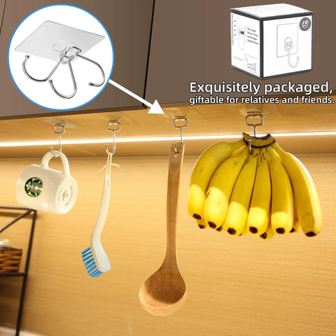 Ten Pack All Purpose Heavy Duty Adhesive Hooks for Hanging Up to 37 Pounds Rustproof Nano Gel Pads and Stainless Steel Hooks on wall